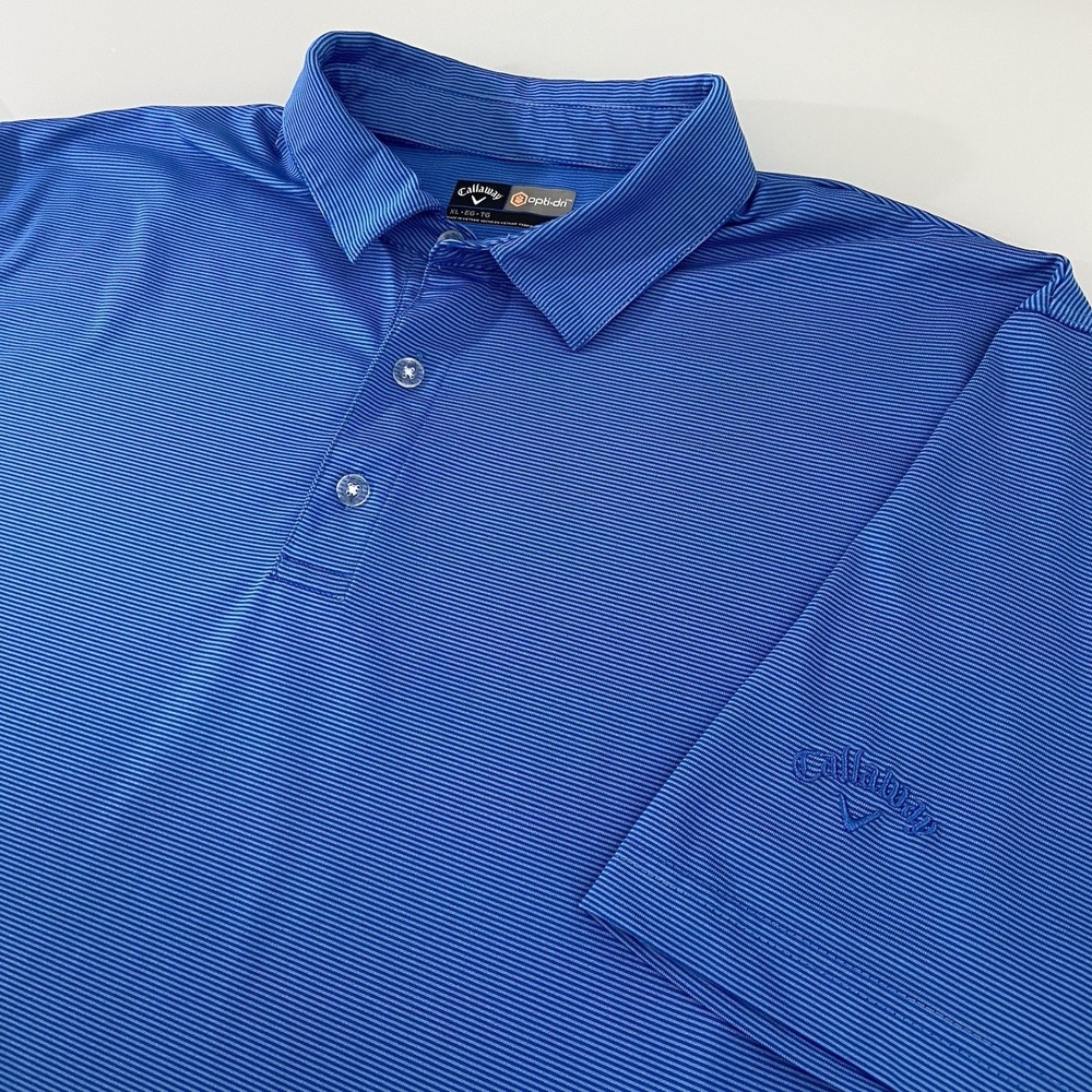 Callaway Men's Opti-Dri Blue Striped Golf Polo Size XL Short Sleeve Lightweight‎
